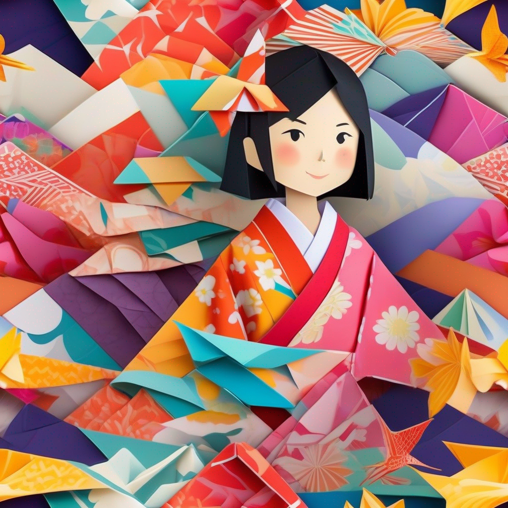 A young Japanese girl with an adventurous spirit, wearing a colorful kimono. decides to preserve and share her newfound knowledge.