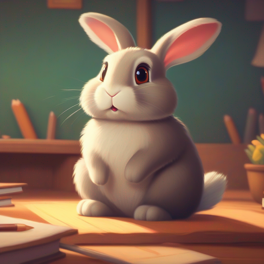 Bunny listening to the teacher with a worried face