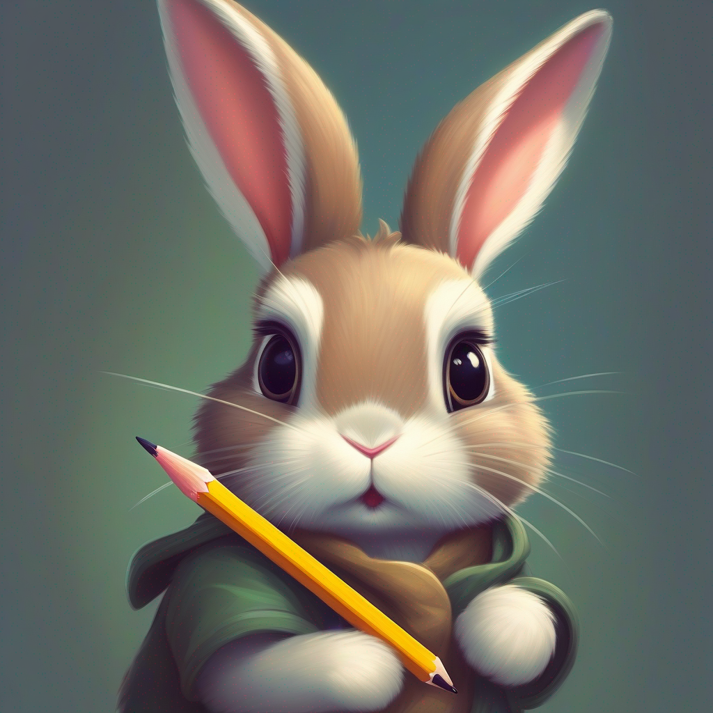 Bunny clutching a pencil and looking unsure