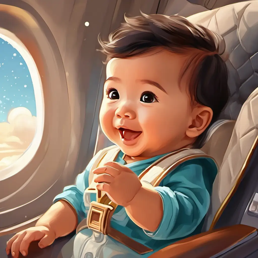 1 year old cute adorable baby boy Grayson gGrayson waves goodbye to the airplane, his eyes sparkling with joy.t.