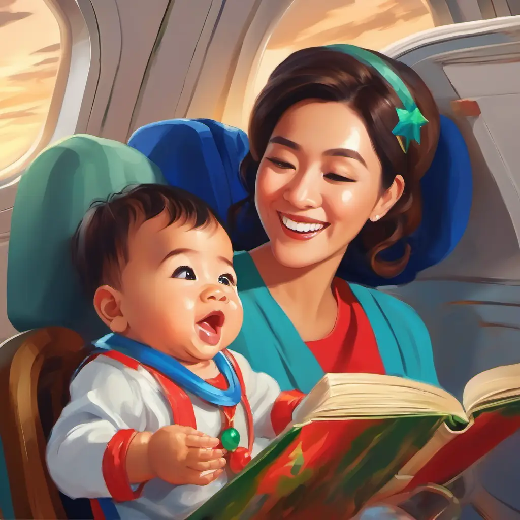 Auntie Kaira shares a story with 1 year old cute baby boy Grayson to keep him entertained during the flight..