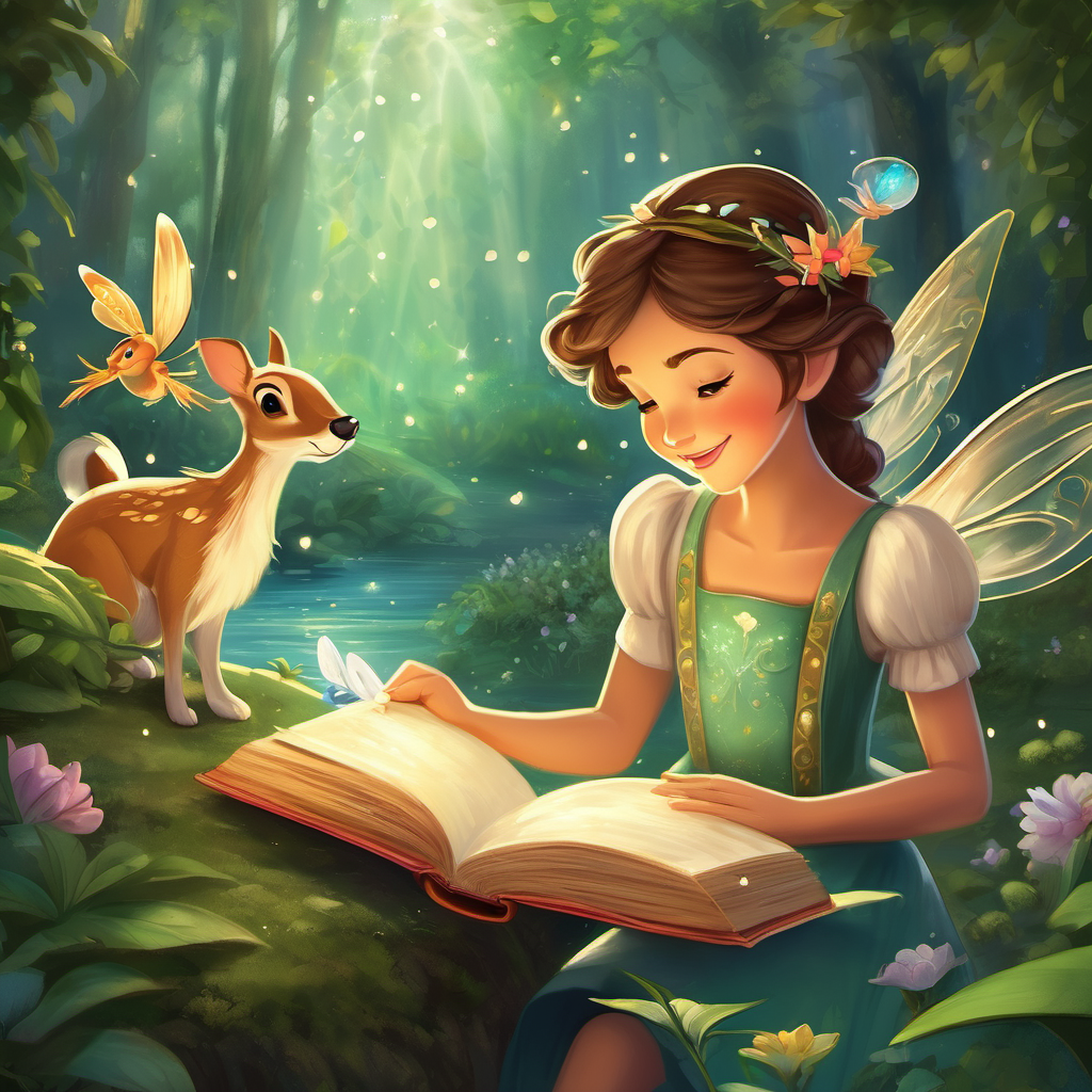 She called upon her fairy friends to help her. Rosetta, the garden fairy, used her flower magic to bring the pages back to life. Silvermist, the water fairy, added a touch of her dewdrop water to make the illustrations sparkle once more. Fawn, the animal fairy, enlisted the woodland creatures to provide sound effects for the stories, making them come alive. One by one, Tinker Bell and her friends delved into each story within the Lost Storybook. They journeyed through dark forests, climbed towering mountains, and swam in sparkling oceans. They laughed with the characters and cried when they faced challenges. With the help of Tinker Bell's tinkering skills, they even fixed broken storylines and created happy endings.