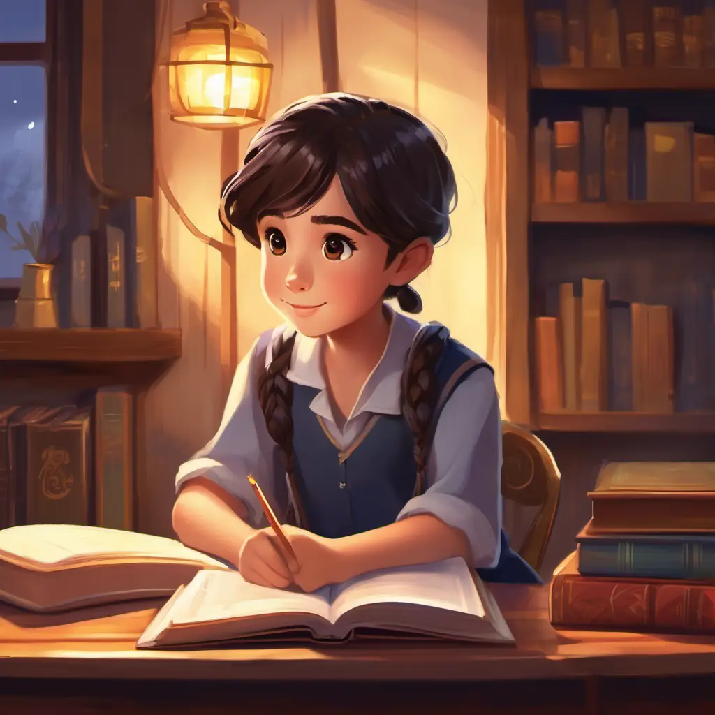 Nu is a curious boy, short hair, brown eyes, eager smile and Mo, quiet girl, long braided hair, dark eyes, always with a book discussing the book.