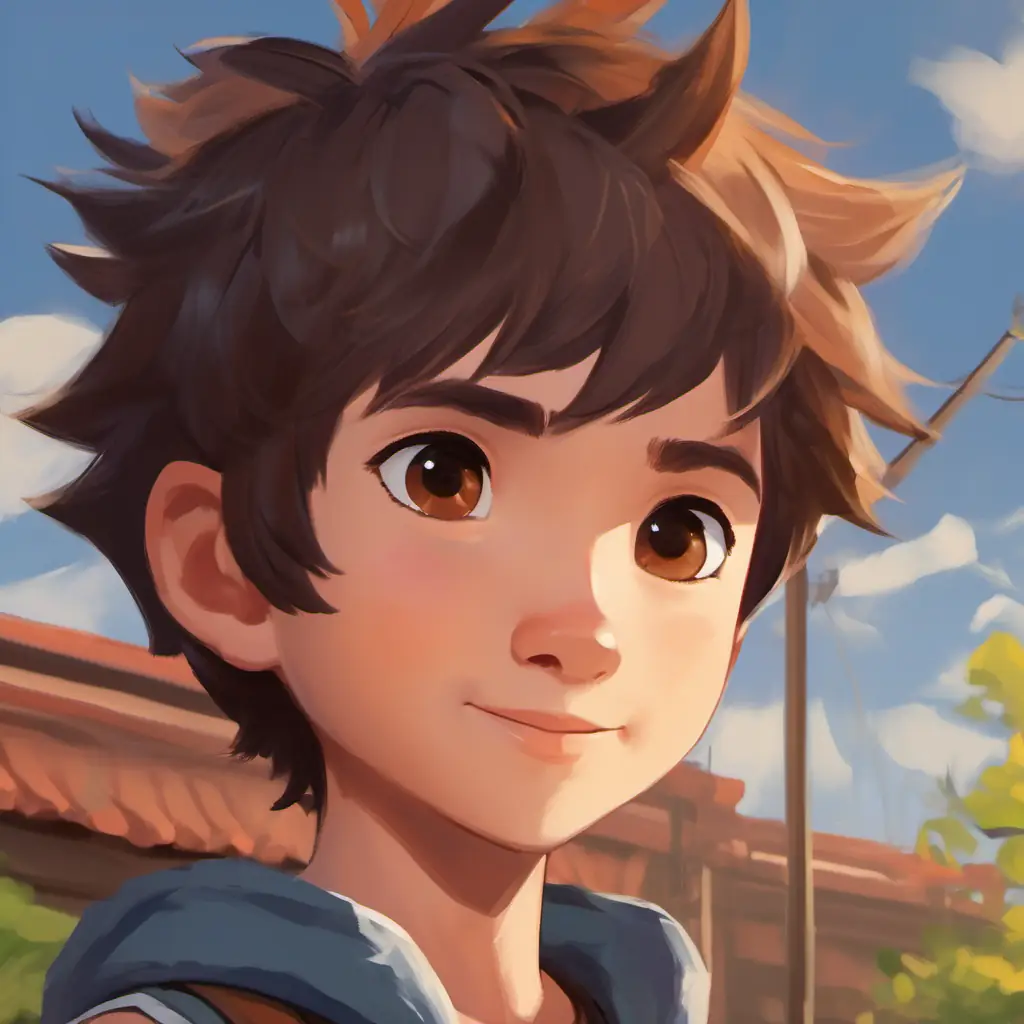 Nu is a curious boy, short hair, brown eyes, eager smile observes Dee is tall for his age, short spiky hair, keen on constructing things building.