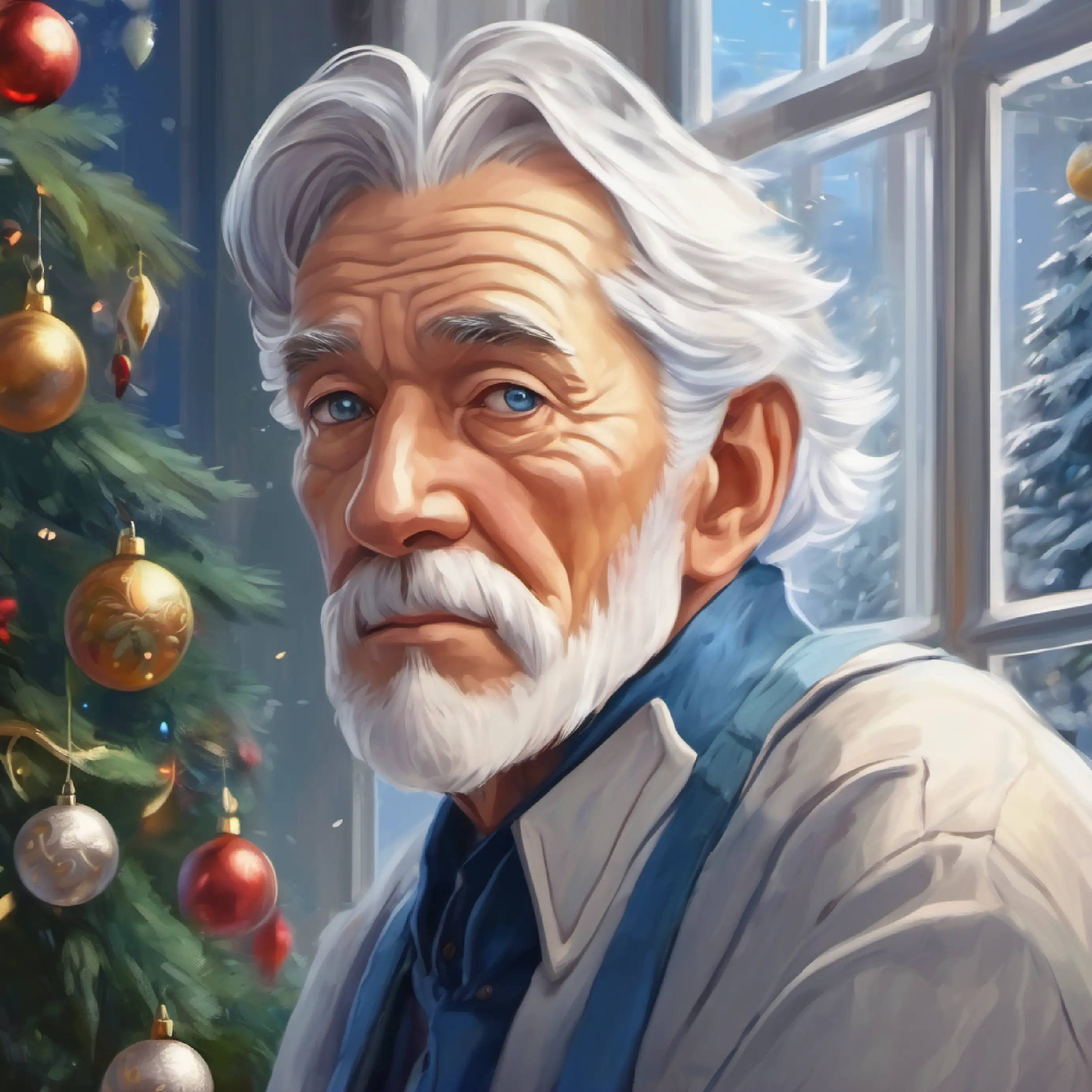 Introduction to Ardentville, Older man, silver hair, piercing blue eyes, thoughtful expression, and his grand estate.