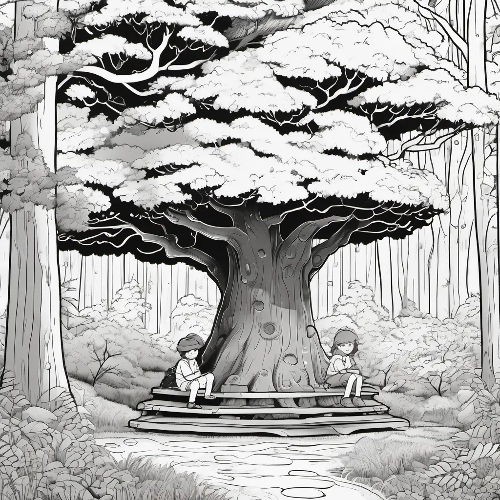 Taking shelter under a big tree in the forest during rain.