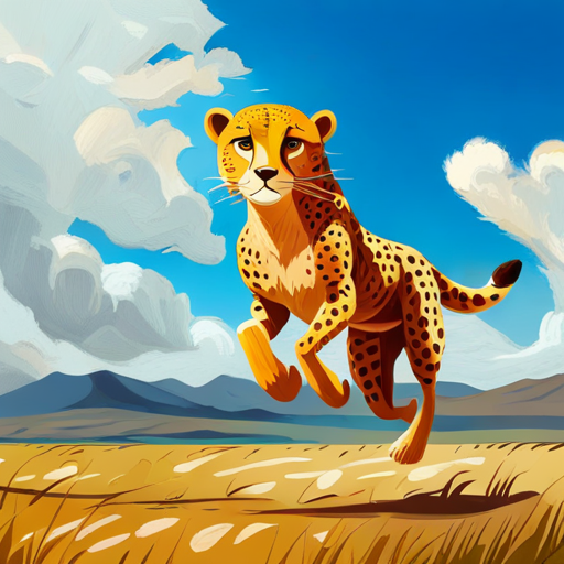 A determined cheetah running towards the finish line