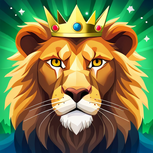 A lion with a crown, surrounded by stars