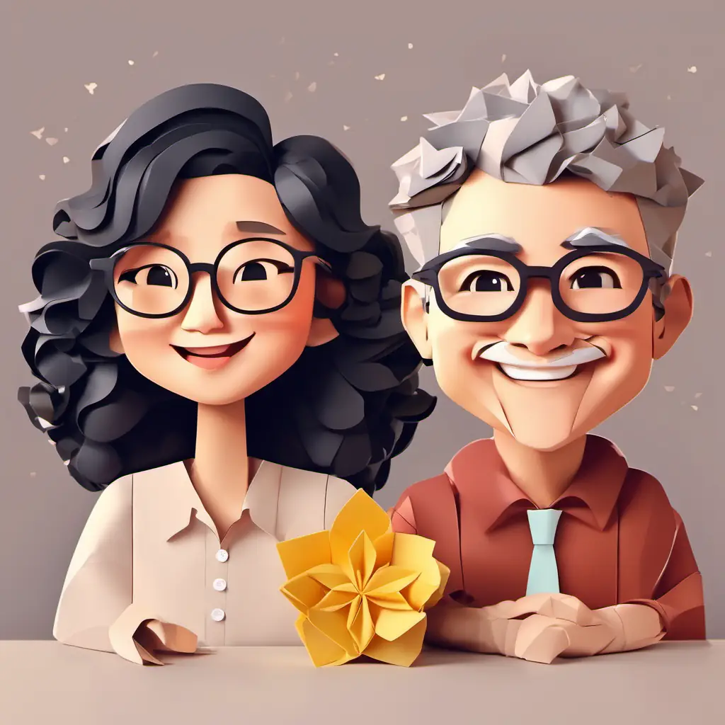 Curly hair, rosy cheeks, mischievous grin, energetic, playful's mom and dad, with spectacles and warm smiles, are trying to talk to Curly hair, rosy cheeks, mischievous grin, energetic, playful, but he's wiggling and giggling, not paying attention.