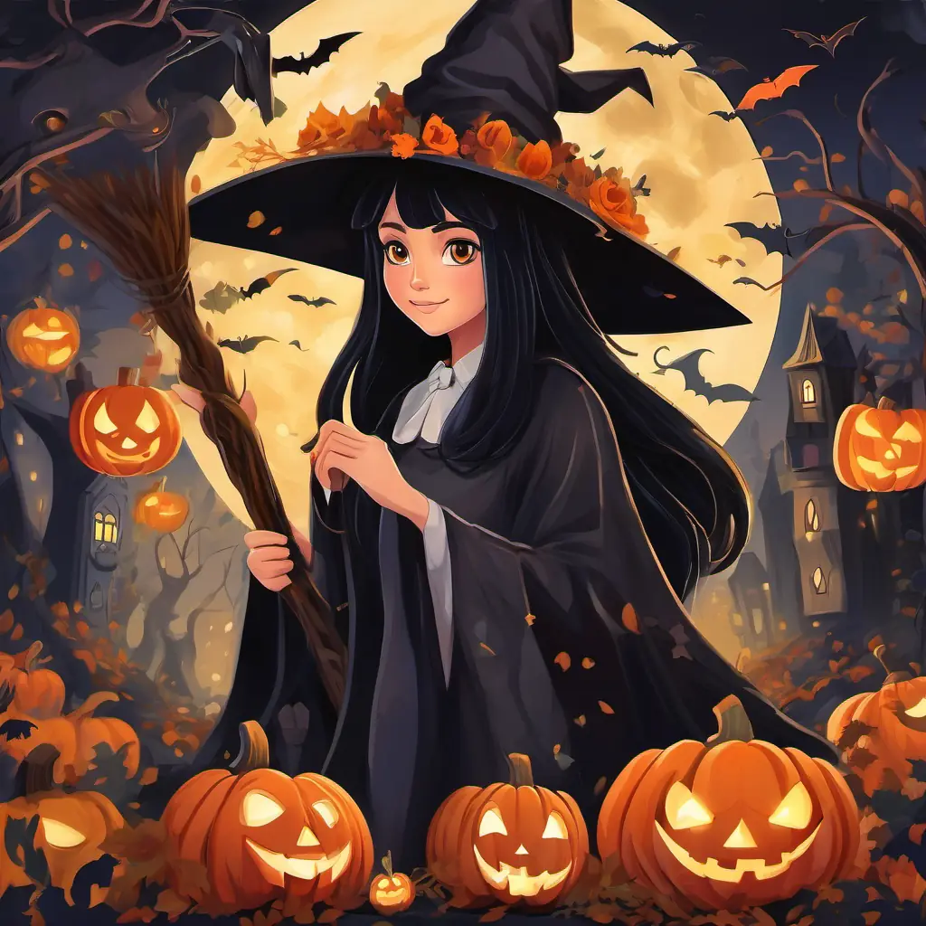 Monsters of all shapes and sizes surrounded A young witch with a kind heart, long black hair, and a friendly smile, their unique features illuminated as they opened up about their deepest desires.