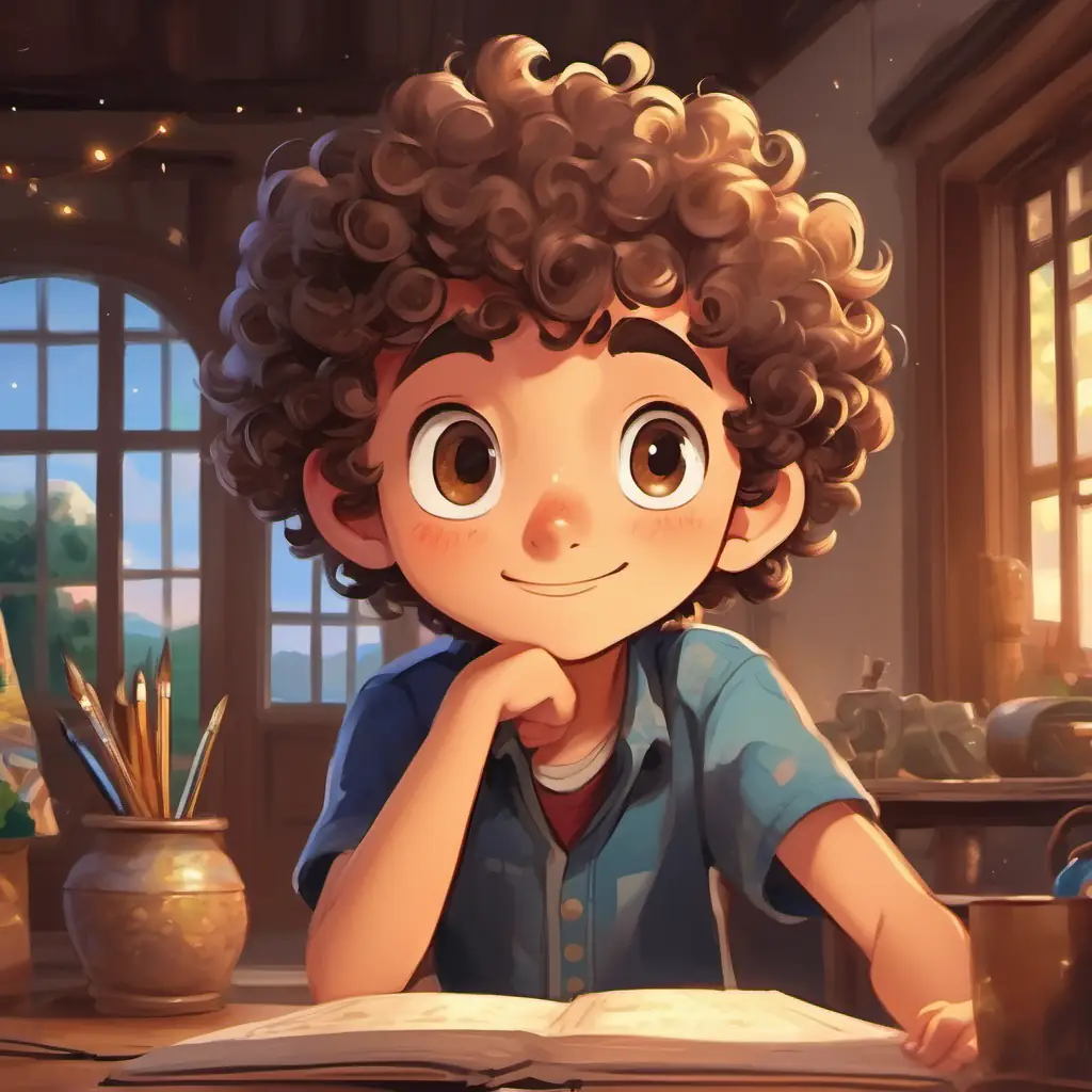 Curly-haired boy with sparkling brown eyes's persistence and the wise advice from his grandpa