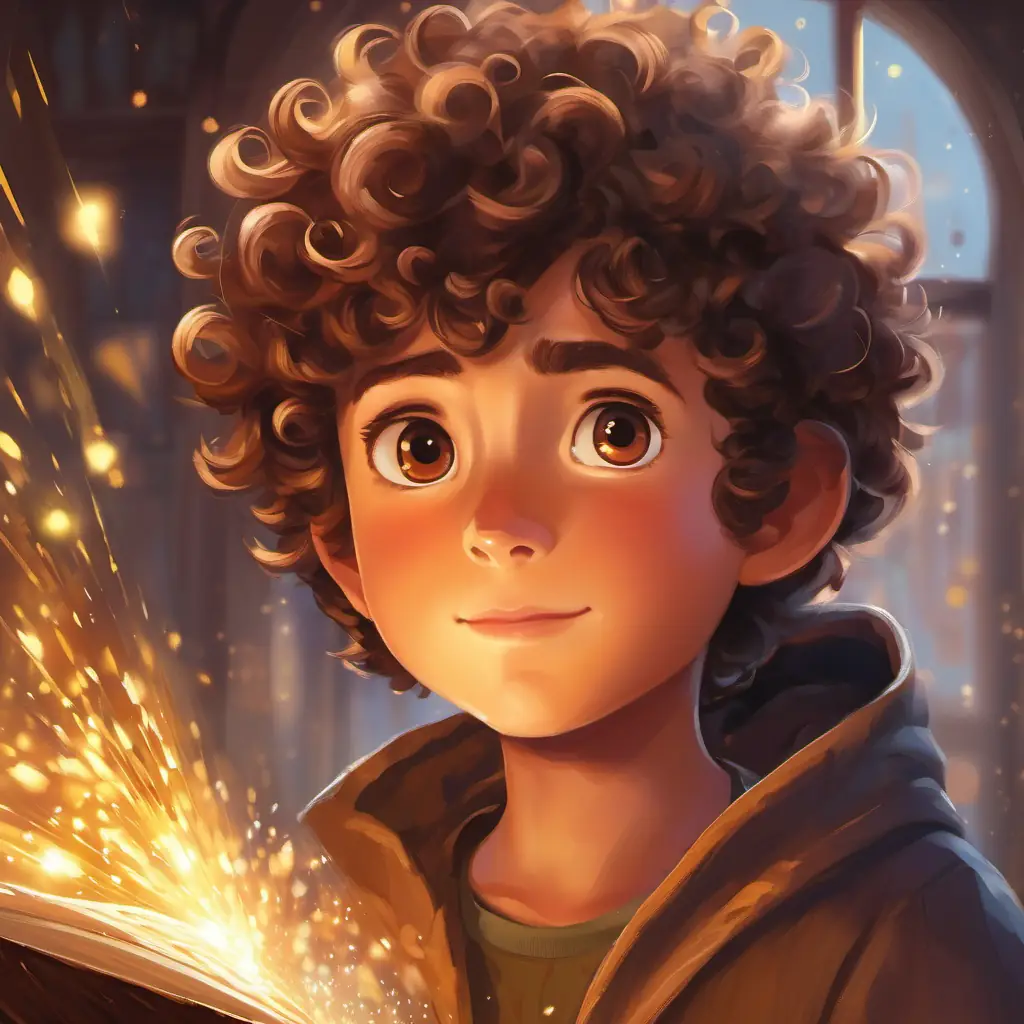 Curly-haired boy with sparkling brown eyes's valuable lesson and the resolution of the story