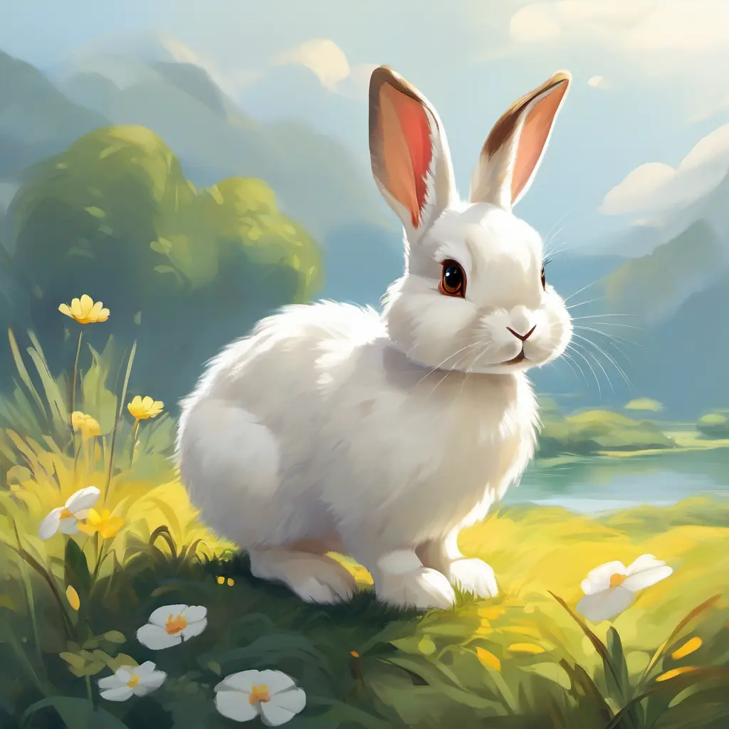 Cute rabbit, white fur, brown eyes, playful and active, 10 words's worsening pain, decision to visit Friendly, white-feathered, yellow-beaked duck, caring and helpful, 10 words, 15 words.
