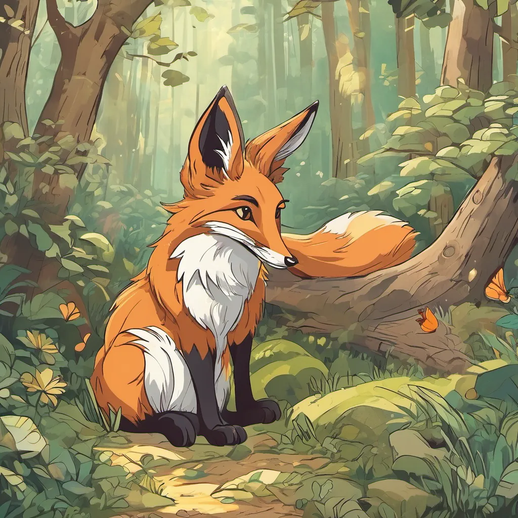 A sly and cunning fox with a mischievous grin, carefully planning tricks in the forest the fox deep in thought while A cute and clever rabbit with a bright and joyful expression, hopping through a lively forest the rabbit smiles with a friendly look, suggesting another game.