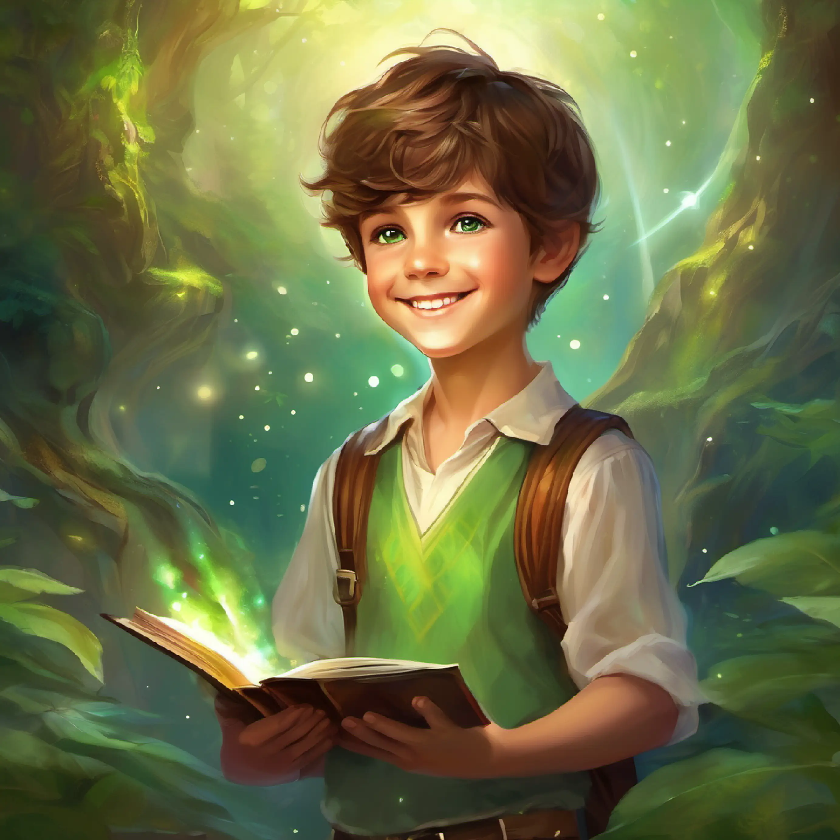 Little boy, brown hair, green eyes, always smiling reflects on his school year, holding onto precious memories and experiences.