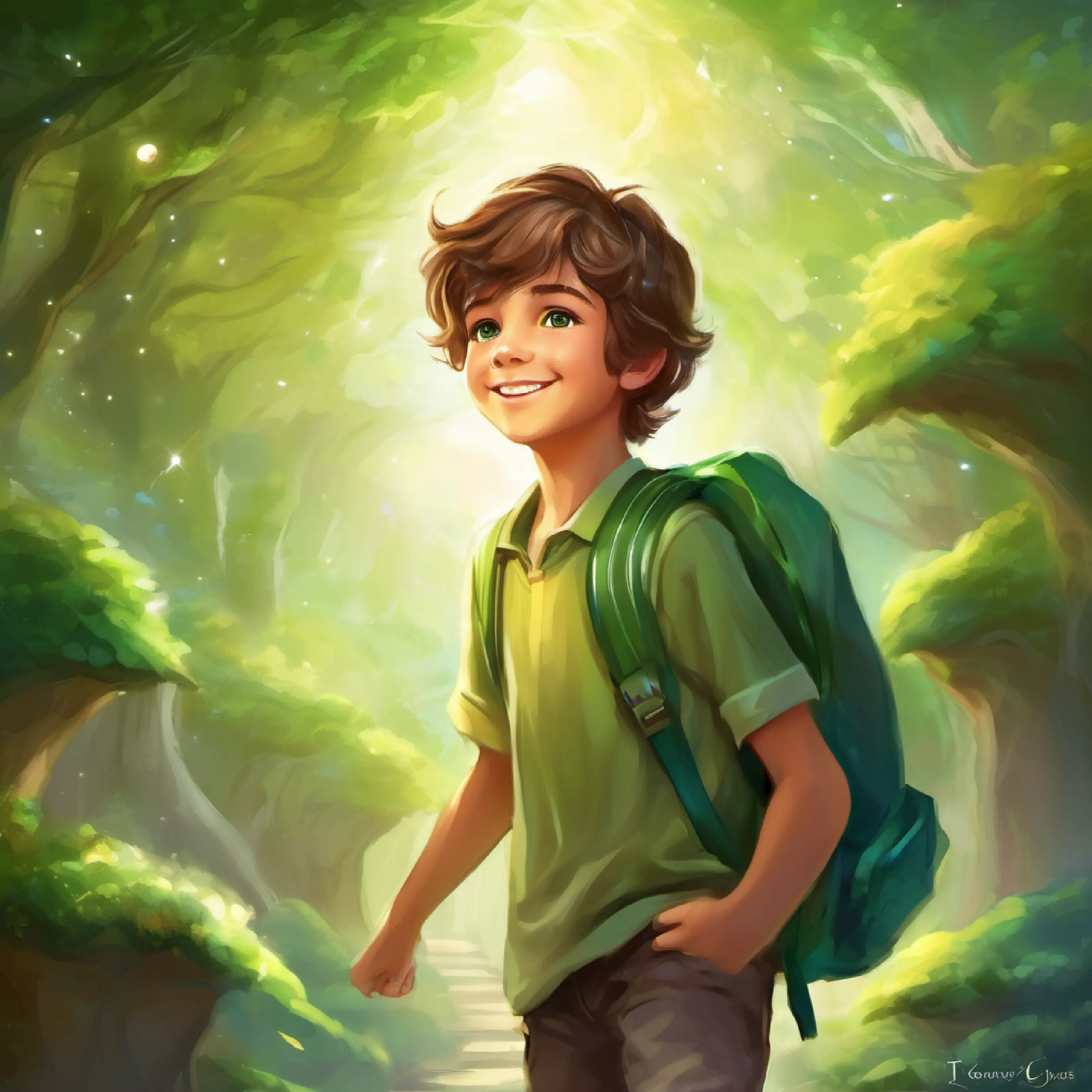 Little boy, brown hair, green eyes, always smiling's journey at school continues, filled with friendship, learning, and a growing love for the school environment.