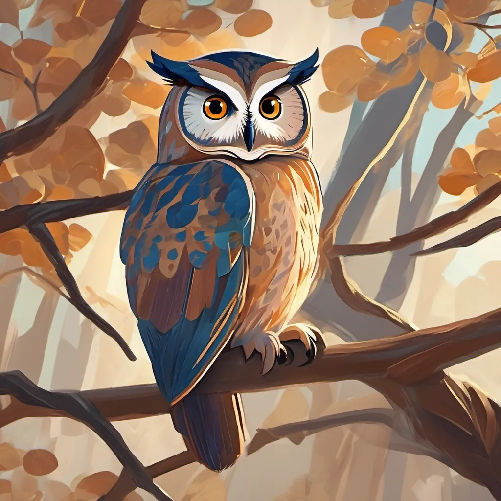 A wise old owl sitting on a tree branch, talking to Livi.