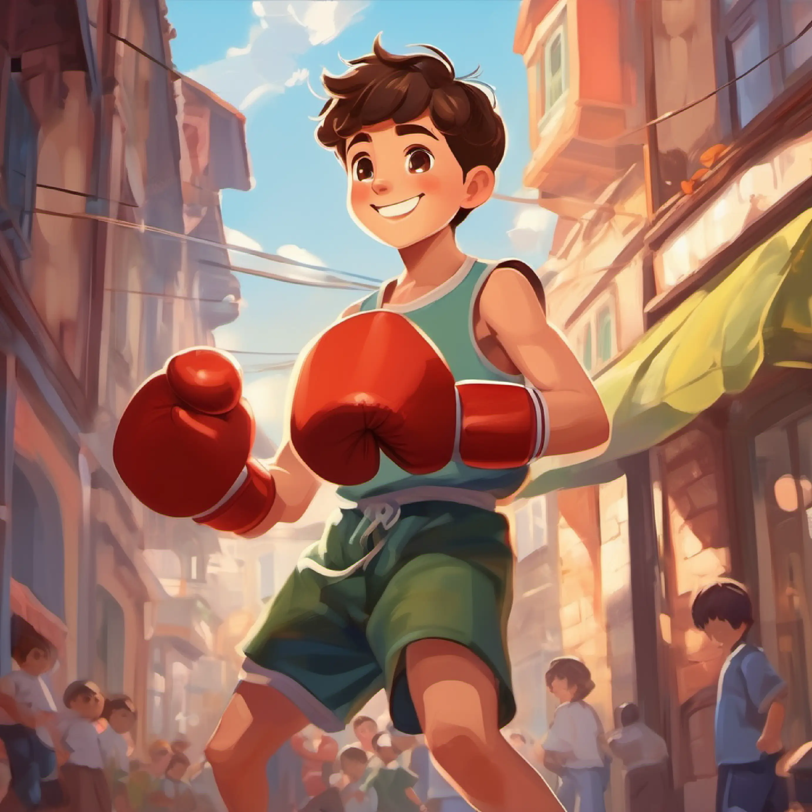 Introducing Short boy, brown hair, kind eyes, always wears a bright smile, his routine, and his dream of boxing, in his hometown.