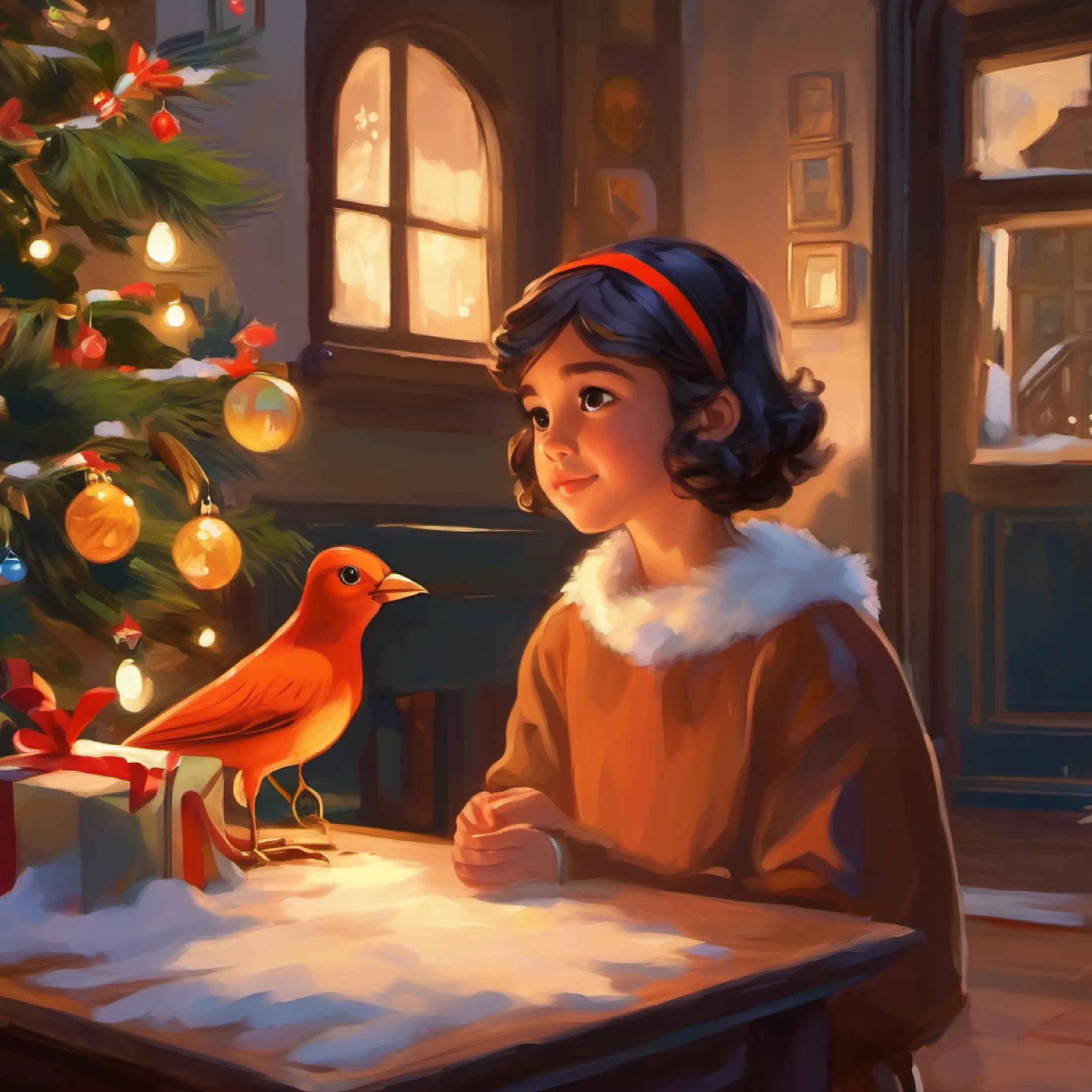 Concluding moment, with the bird's recovery symbolizing Young, curious girl with brown skin and bright brown eyes's growth.