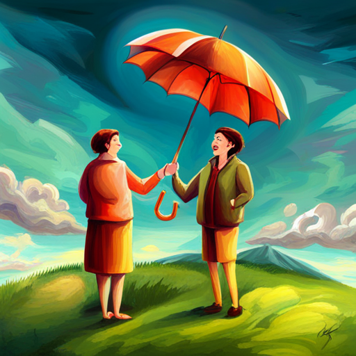 Talking umbrella with changing patterns influenced by emotions's pattern changes and Mischievous cloud who transforms into a friendly rain cloud's reaction to it