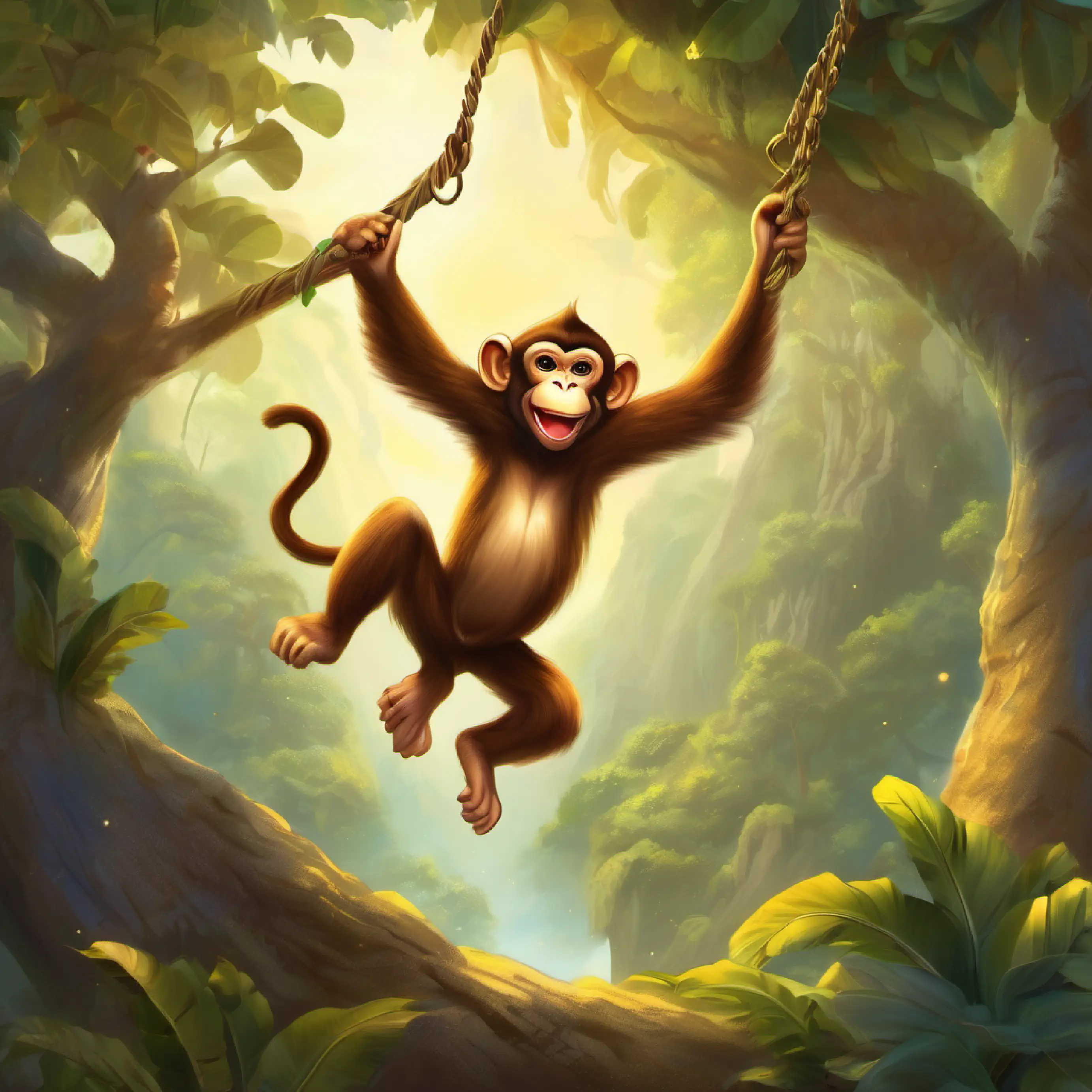 Brown monkey with a mischievous grin sharing a humorous memory about trying to teach a banana to swing.