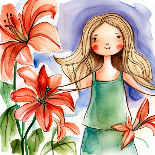 Lily - a little girl with long golden hair surrounded by Excitement and Fear flowers