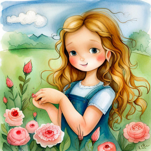 Lily - a little girl with long golden hair and Rose - a kind-hearted girl with rosy cheeks planting emotional flowers, surrounded by happy animals