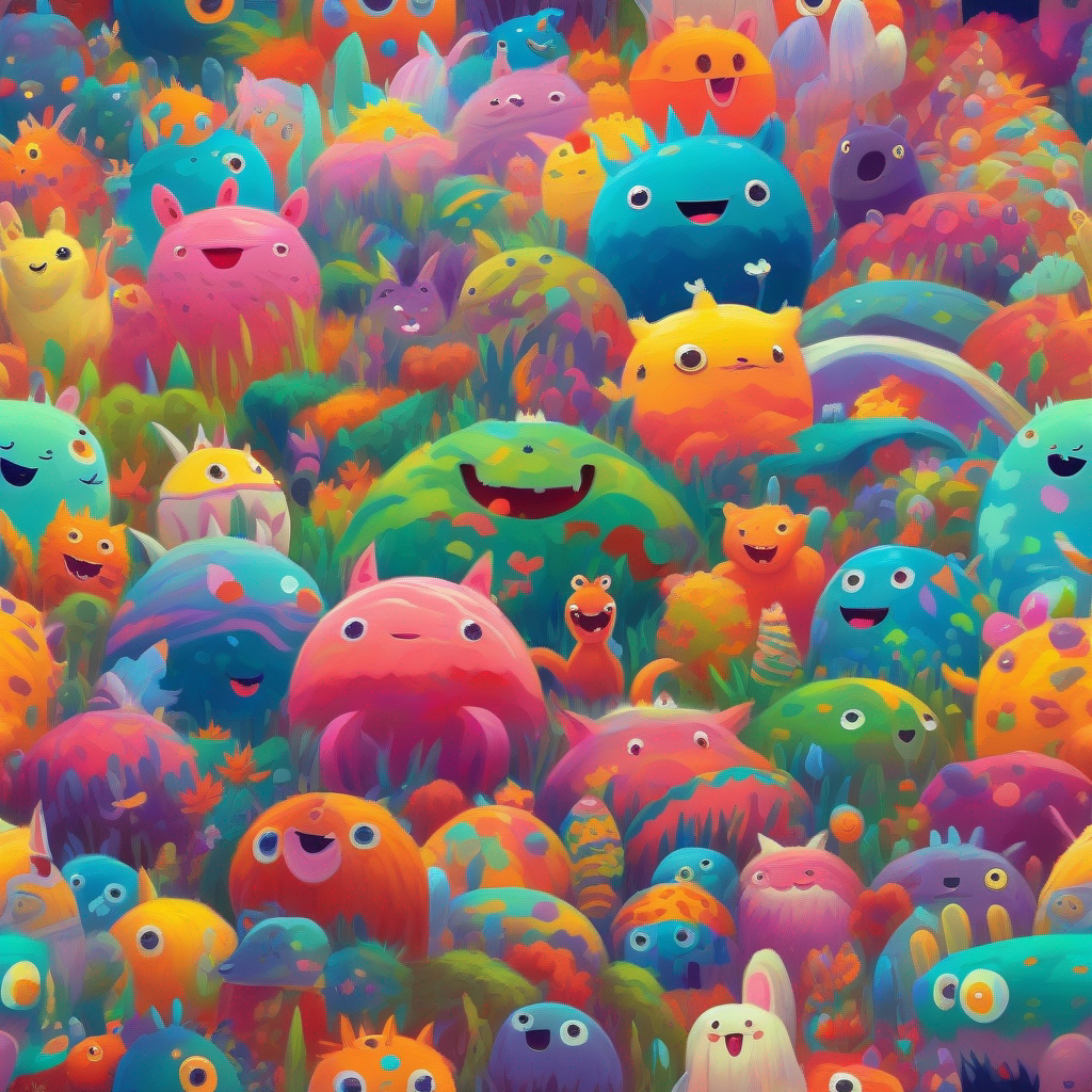 World filled with colors, happy creatures