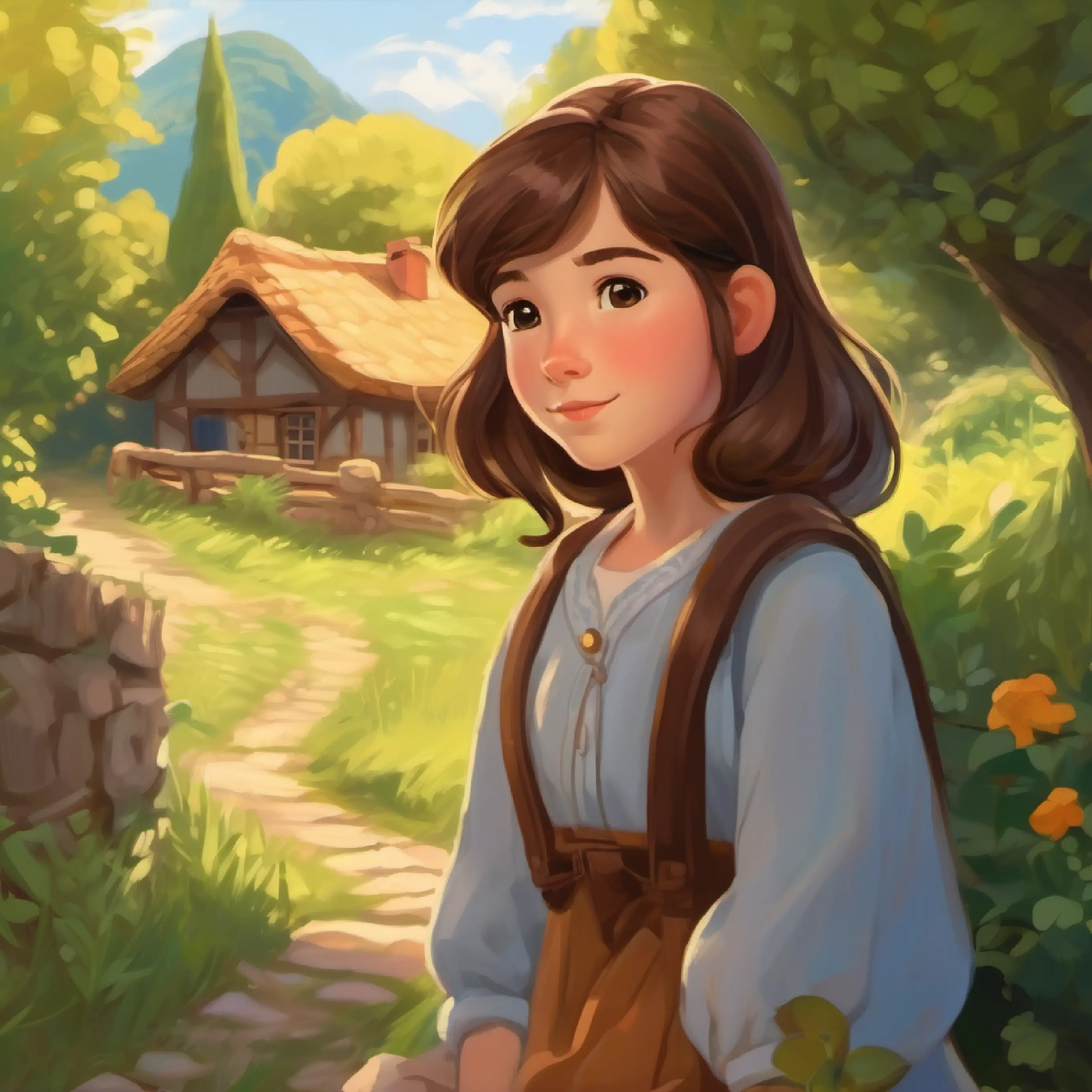 Introduction to Girl with brown hair, dreaming of a family, a brown-haired girl, and her village.