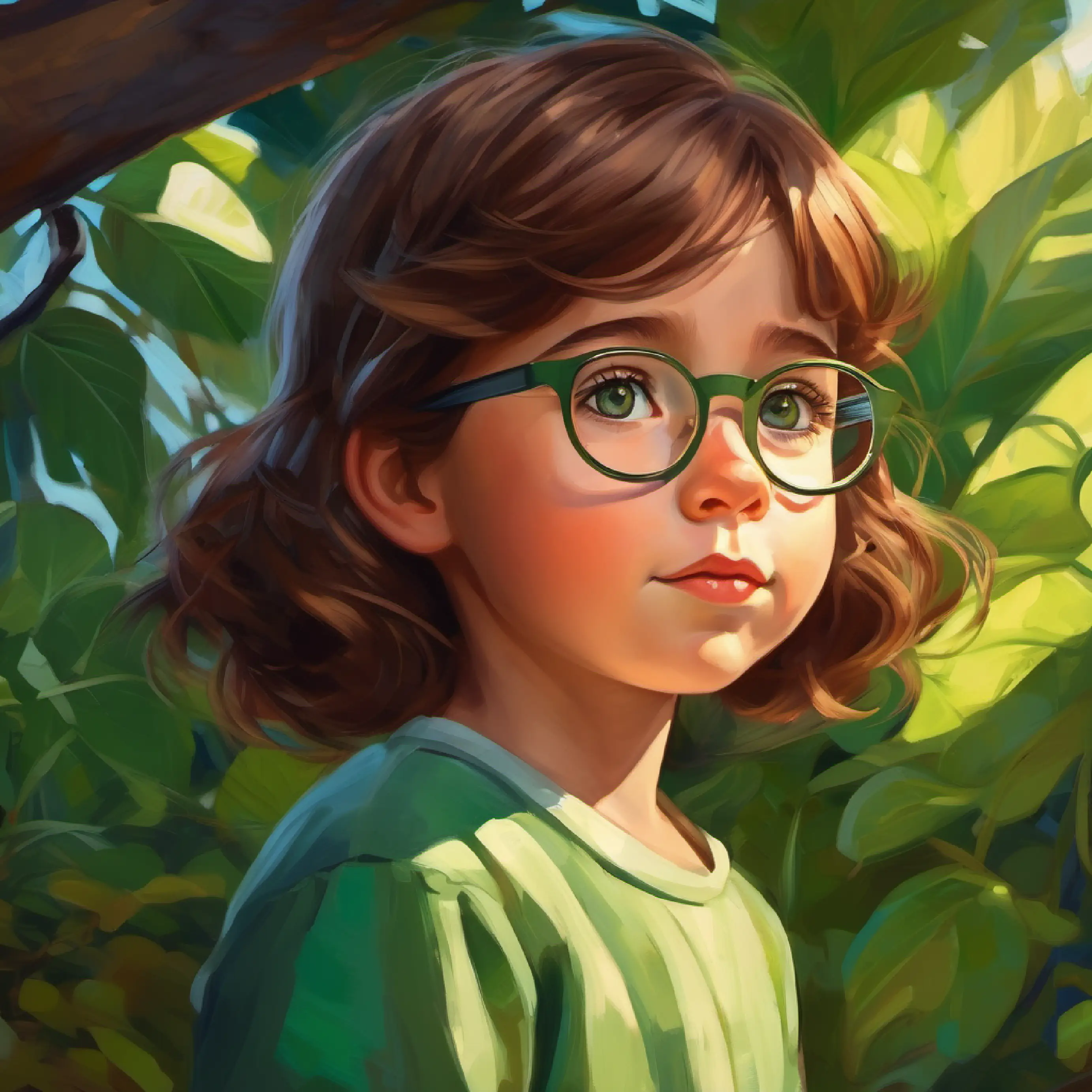 Girl with brown hair, dreaming of a family's son with glasses and green eyes asks to play.