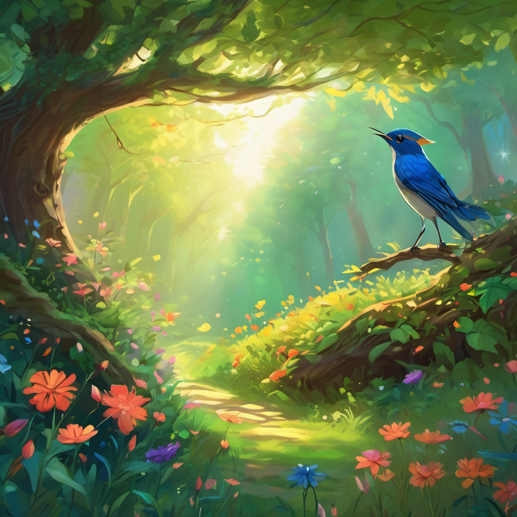 After walking for what felt like hours, Whiskers stumbled upon a hidden clearing filled with colorful flowers and singing birds. In the middle of the clearing, there was a magical tree with shimmering leaves. Whiskers cautiously approached the tree and saw a tiny fairy sitting on one of the branches. The fairy introduced herself as Luna and explained that she was the guardian of the enchanted forest.