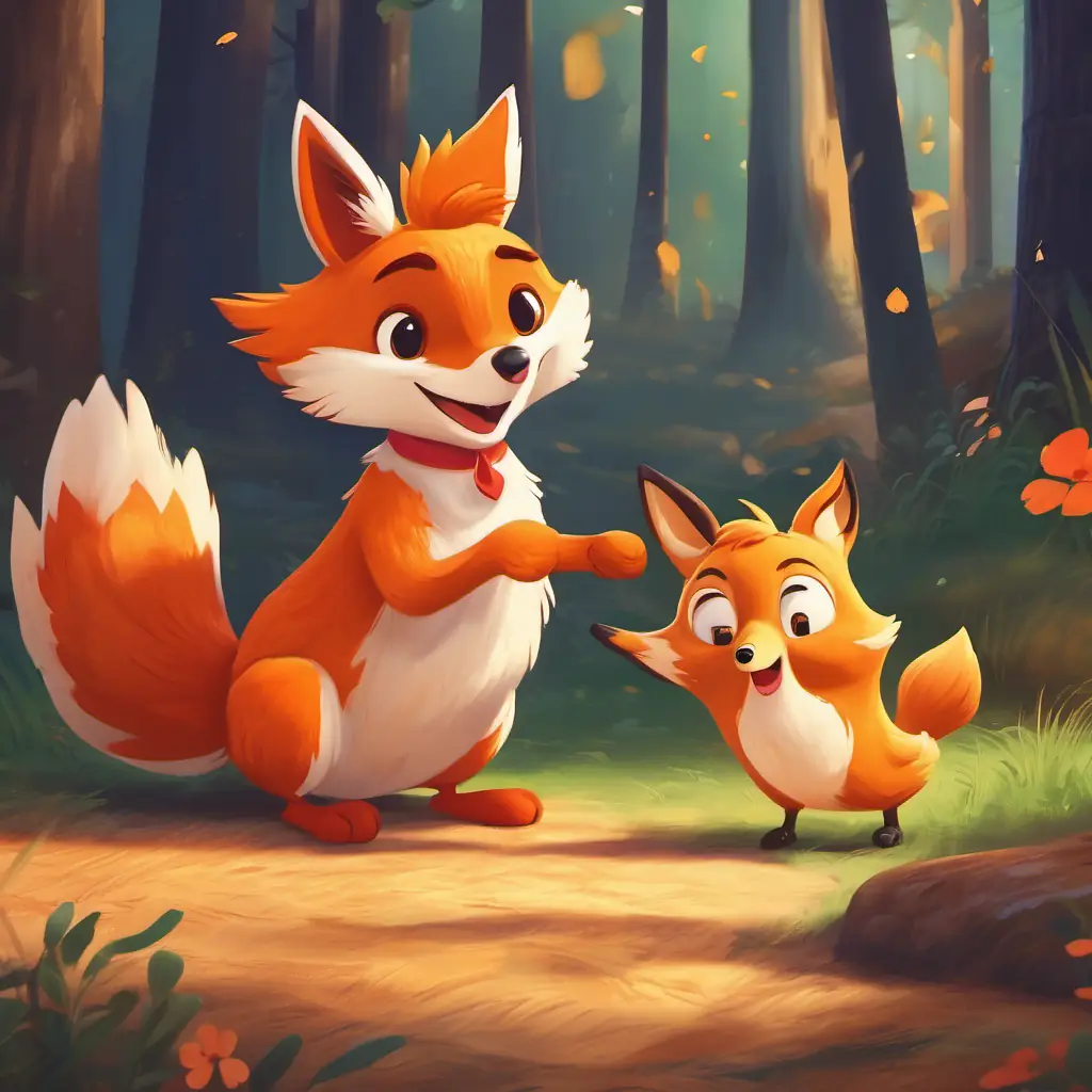 Hen character reacting to the prank, demonstrating friendship with the fox.