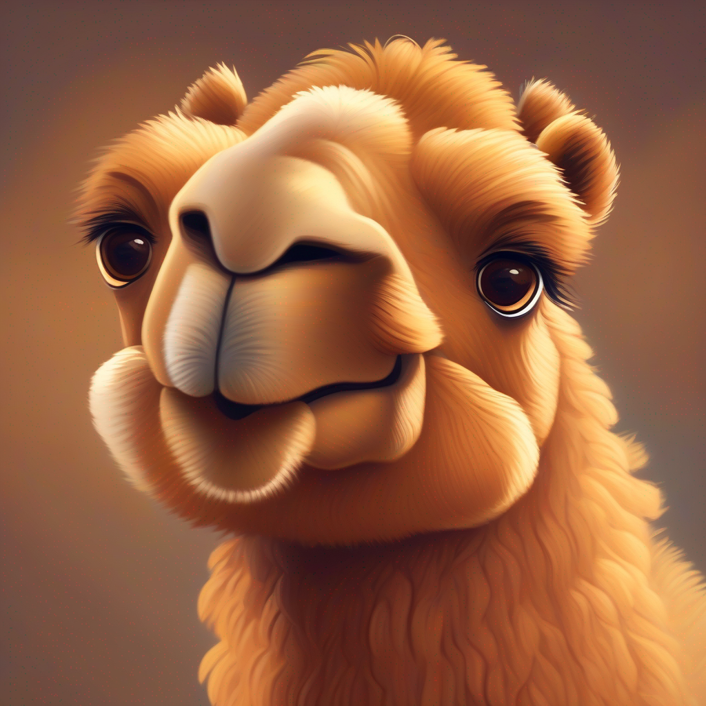 Cute, brown camel with a friendly smile