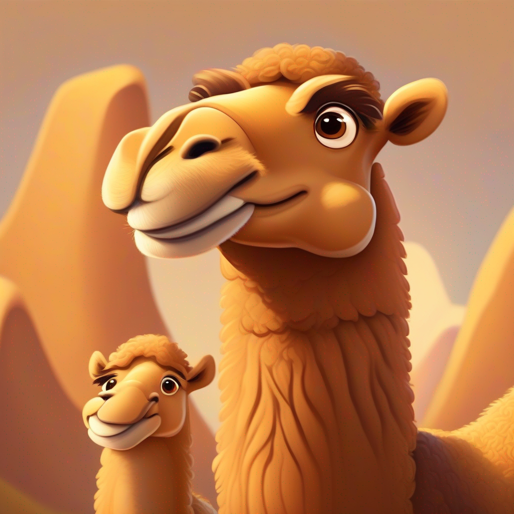 Cute, brown camel with a friendly smile teaching children the value of greeting