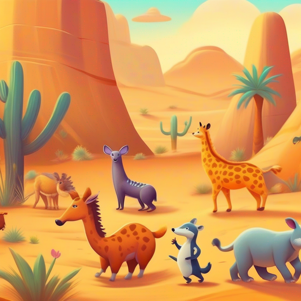 Animals playing and having fun in the desert