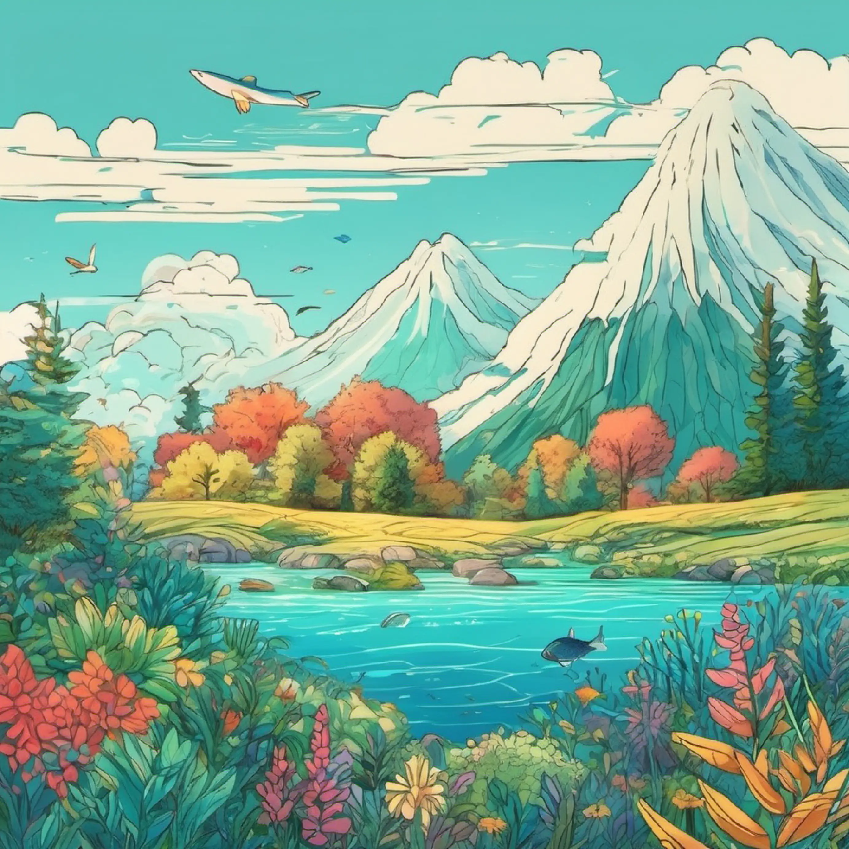 Atraviesan un río, fauna acuática.