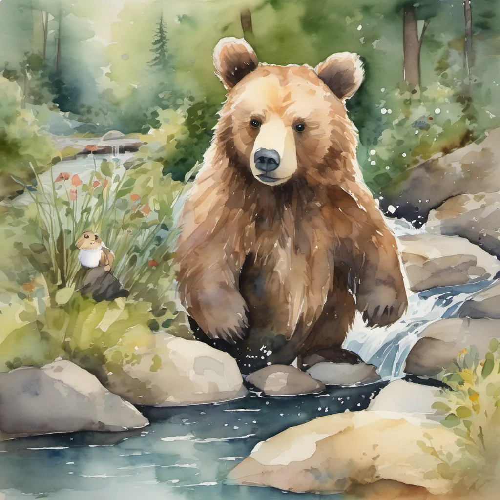 Benny splashing through a brook with the bunny on his back.