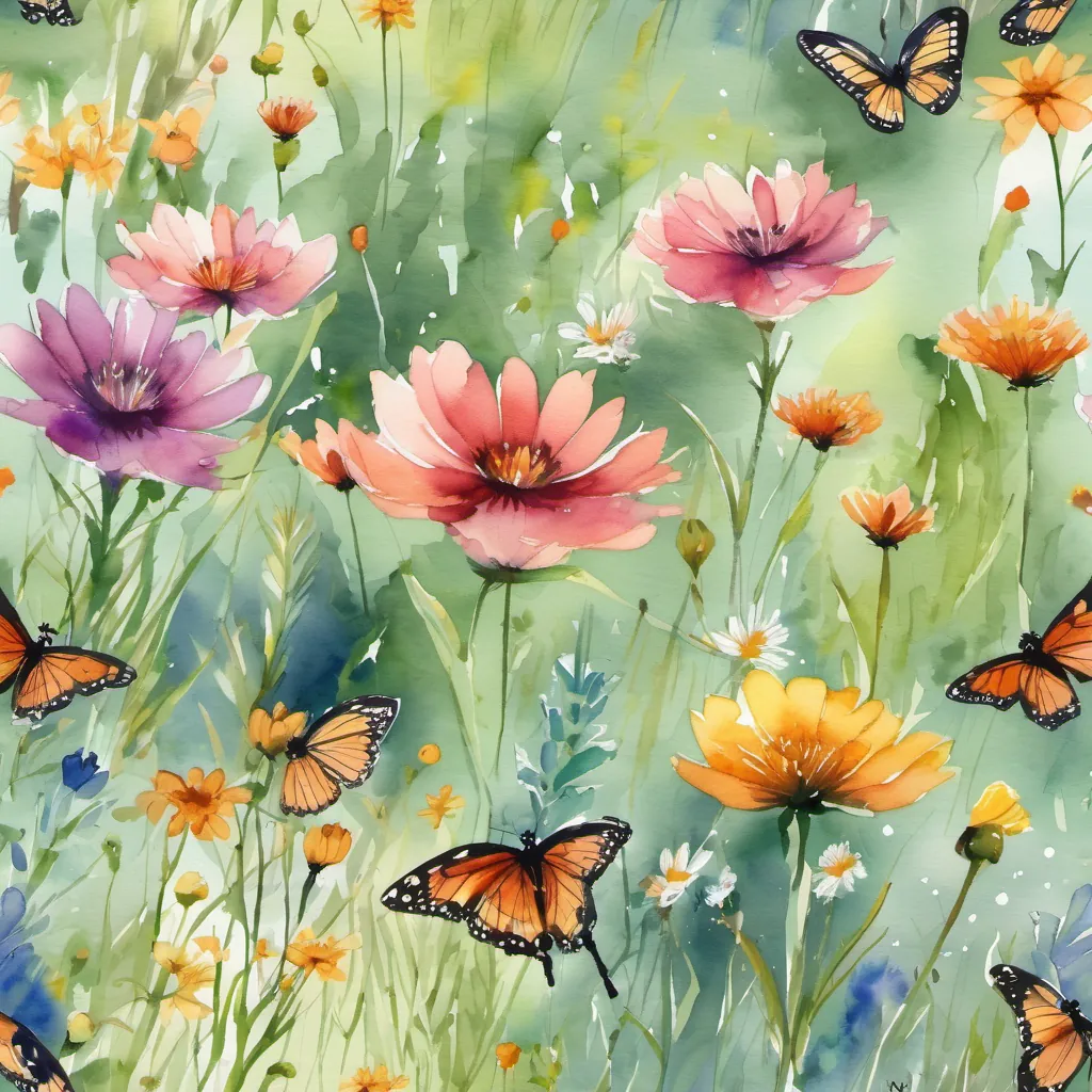 A beautiful meadow in full bloom with butterflies flying around.