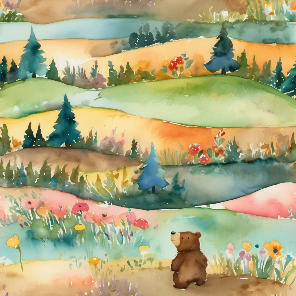 Benny and the bunny playing in a colorful meadow under a bright sky.