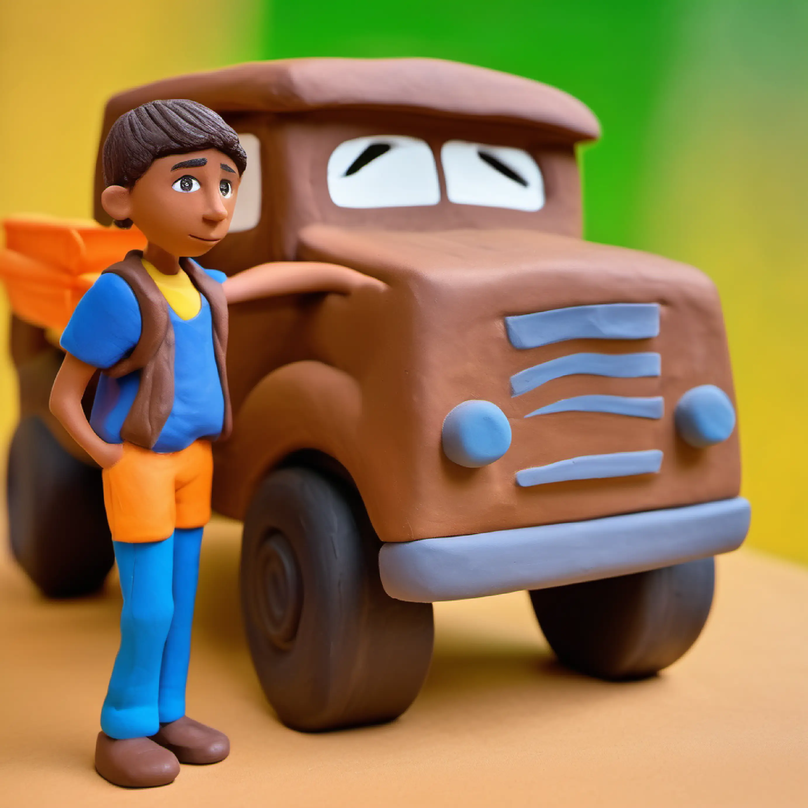 A young boy with tanned skin, brown eyes, and a daring spirit dreaming of a larger-than-life version of his toy truck.