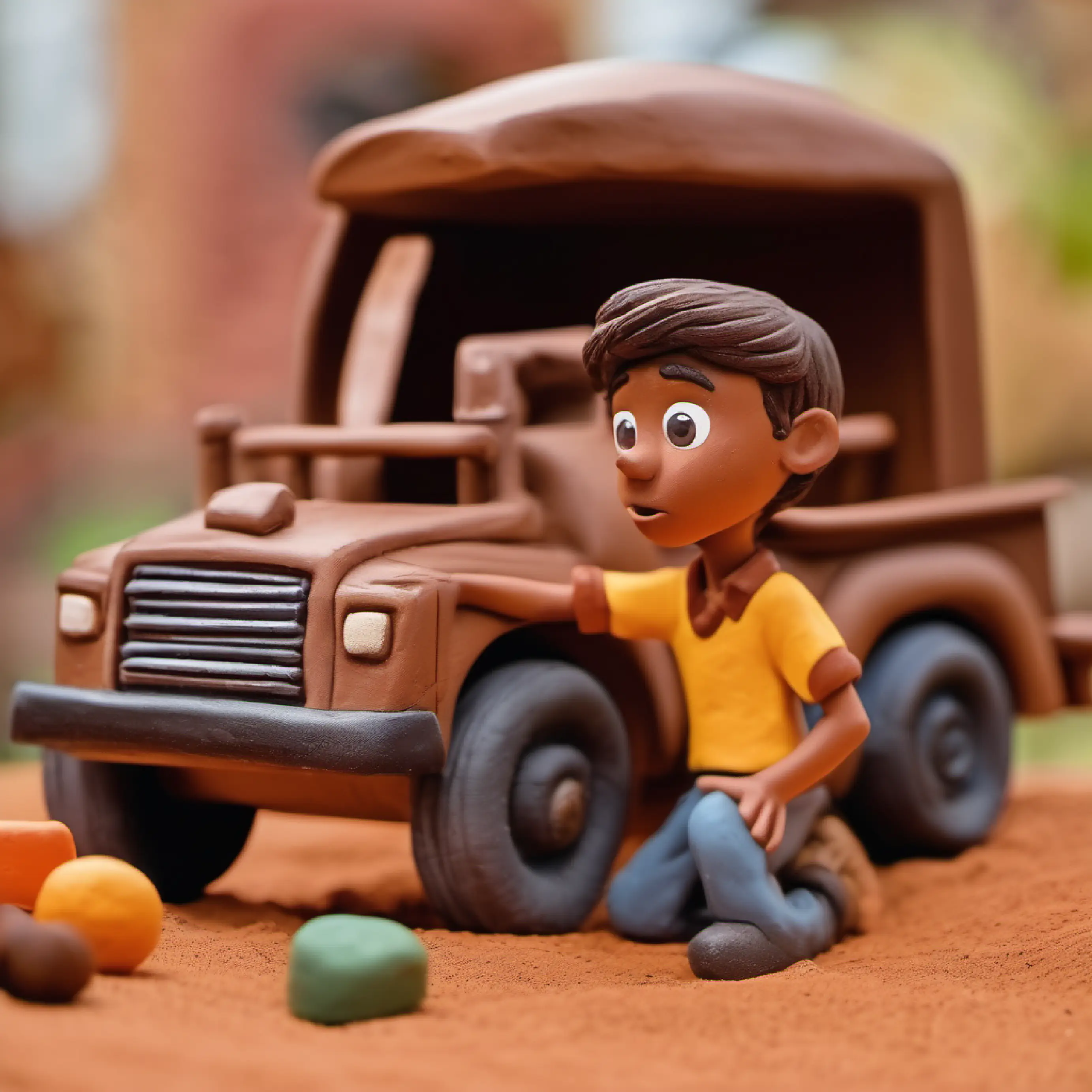 A young boy with tanned skin, brown eyes, and a daring spirit is astonished to see the real truck outside.