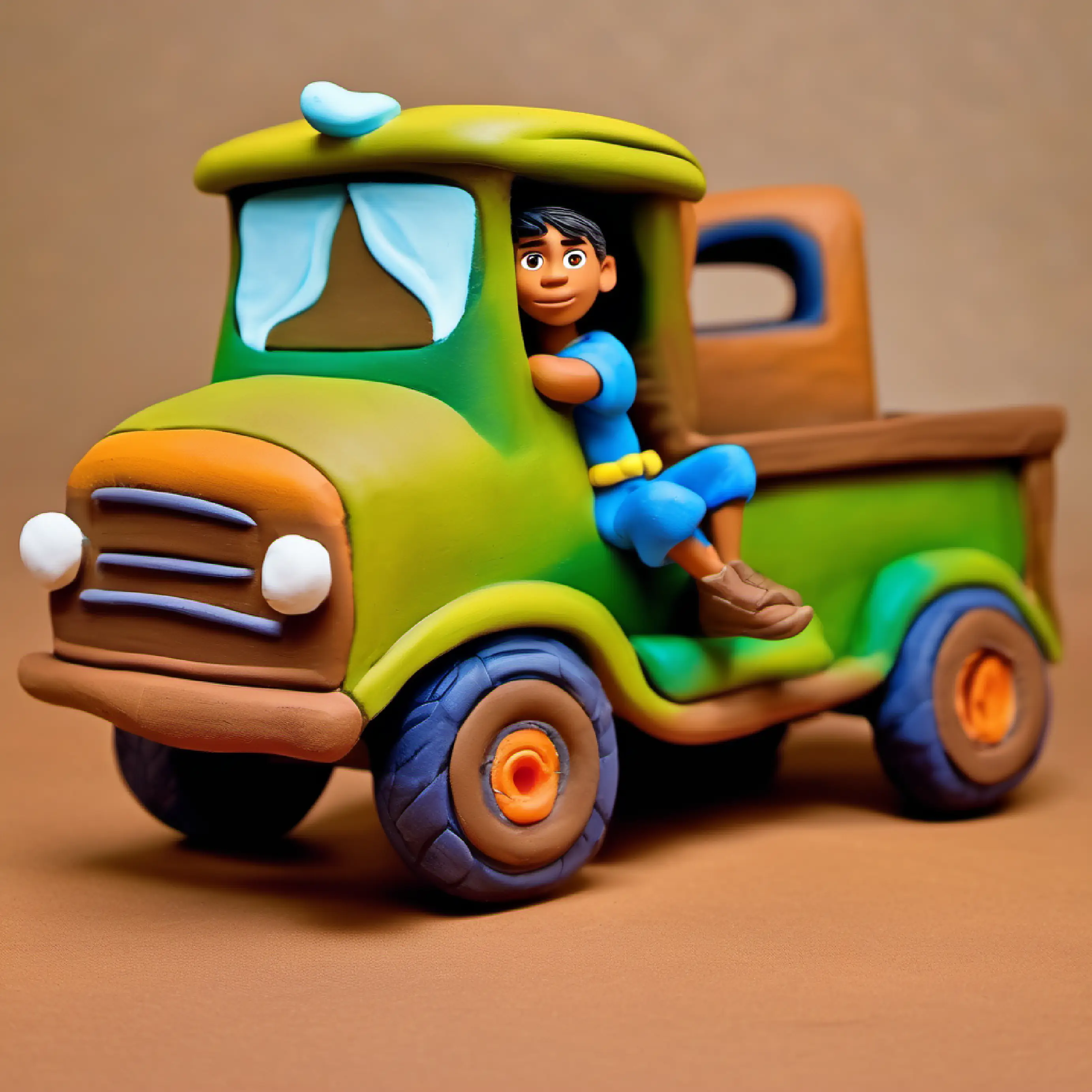 A young boy with tanned skin, brown eyes, and a daring spirit gets into the truck, thrilled and a little bit nervous.