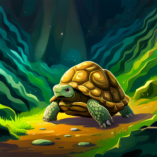 Tortoise - Slow, patient, green shell walking slowly and determined