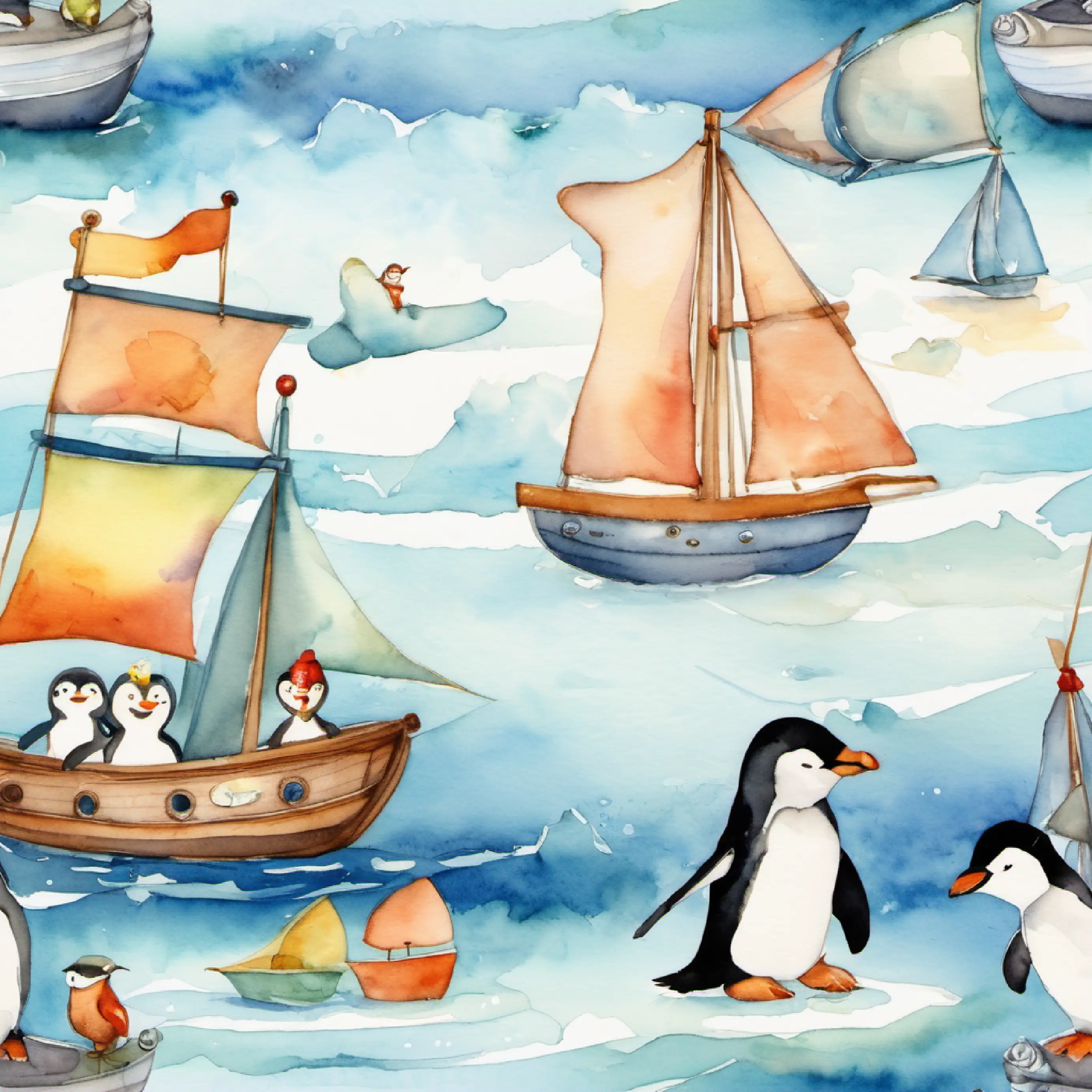 Pengu and friends beginning their dream voyage on a pillow ship.