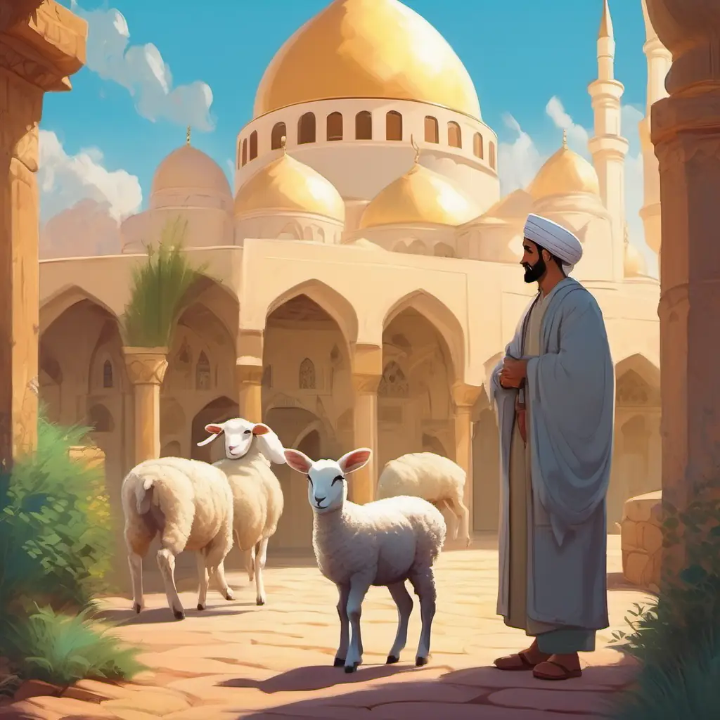 Muhammad finding a lost lamb, near mosque