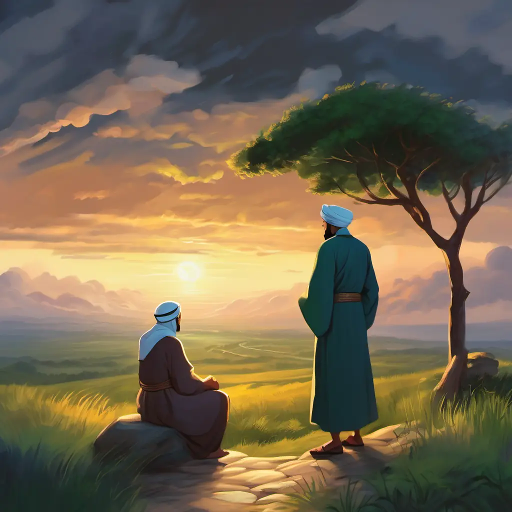 Stormy evening, Muhammad comforting Hikmah with verses