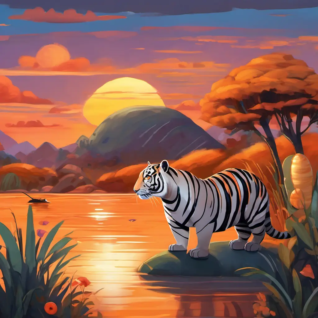 In the hearts of all who watched, a deep appreciation for diversity and collaboration bloomed. The Big orange tiger with black stripes, the Small armadillo with a shiny shell, and the Chubby seal with big round eyes became cherished heroes, forever known as the magical sunset painters.