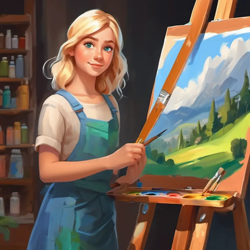 Inclusive blonde girl, blue eyes enjoys painting with Artistic girl with brown skin, green eyes, who is a talented artist.