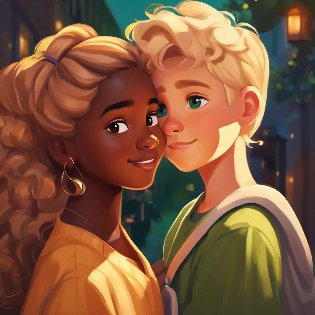 Inclusive blonde girl, blue eyes, Artistic girl with brown skin, green eyes, and Creative boy with dark skin, brown eyes embrace their diverse talents and learn together.