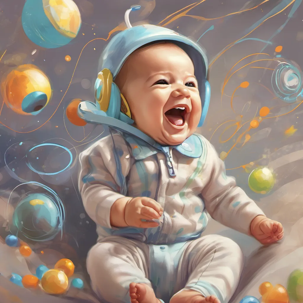 A baby laughing with sound effects around him.